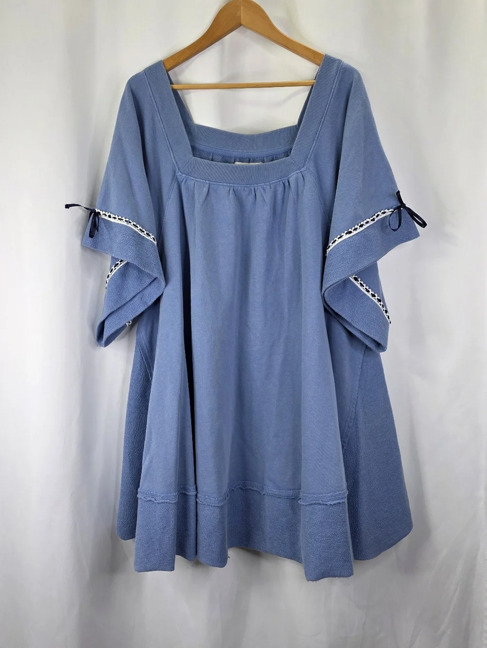 New Free People Astoria Sweatshirt Tunic Dress Oversized Ribbon Lace Cotton M - Picture 2 of 16